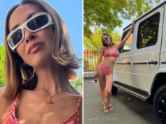 Myleene Klass se torna um ícone da onda de calor quando seu biquíni vem em socorro