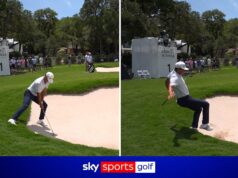 Momento hilariante, o jogador de golfe CAI após acertar o bunker shot!