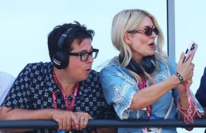 Holly Willoughby faz uma exibição animada ao se juntar a seu amigo Michael McIntyre no Grande Prêmio de Mônaco