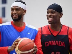 Seleção canadense de basquete masculino outline visão dourada para o ciclo olímpico