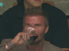 David Beckham bebe vinho tinto com o filho Cruz no jogo entre Escócia e Brasil na Copa do Mundo