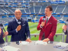 O analista da Copa do Mundo, Alexi Lalas, surpreende a Fox com o insulto de James Corden à NSFW ao vivo na TV