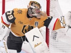 Golden Knights competindo com Hart no jogo 6 da remaining da Stanley Cup