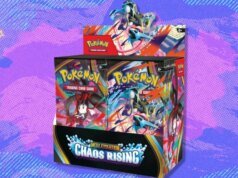 A caixa de exibição Chaos Rising Booster de 36 pacotes do Pokémon TCGs tem US $ 15 de desconto na Amazon