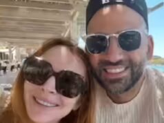Lindsay Lohan comemora aniversário de seu marido Bader Shammas.