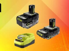 A House Depot lhe dará uma ferramenta elétrica Ryobi gratuita com este conjunto de bateria – e eu a recomendo