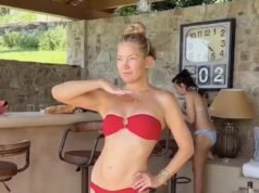 Kate Hudson, de 47 años, muestra su increíble cuerpo en bikini en un diminuto traje de baño rojo mientras continúa sus vacaciones en Europa con su familia.