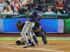 Junior Caminero de Rays (distribuído) após HBP no All-Star Sport