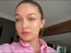 Gigi Hadid fue vista asistiendo a la boda de Taylor-Travis vestida de rosa